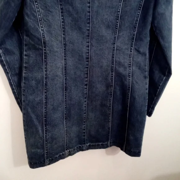 Oxygen Women's Hooded Long Moto Lined Denim Zip Up Jacket Pockets Small - Picture 12 of 14